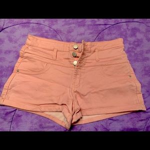 pink cotton button up shorts